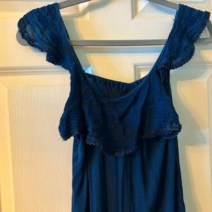 Navy sundress with scalloped neck and hem . Never worn .sheer material
